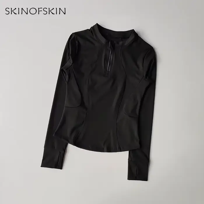 Haut de Fitness pour femmes, demi-fermeture éclair élastique, amincissant, séchage rapide, T-shirt d