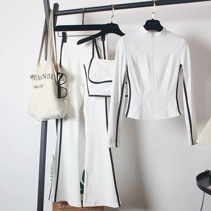 Ensemble de costumes de yoga 3 pièces pour femmes : Manteau de printemps