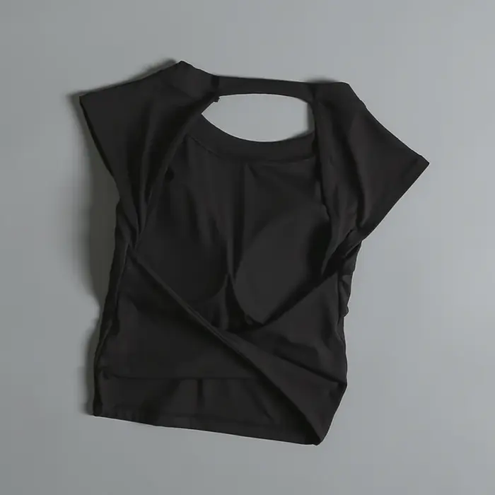 Costume de Yoga haut de sport pour femmes avec coussin de poitrine, T-shirt Sexy à manches courtes,