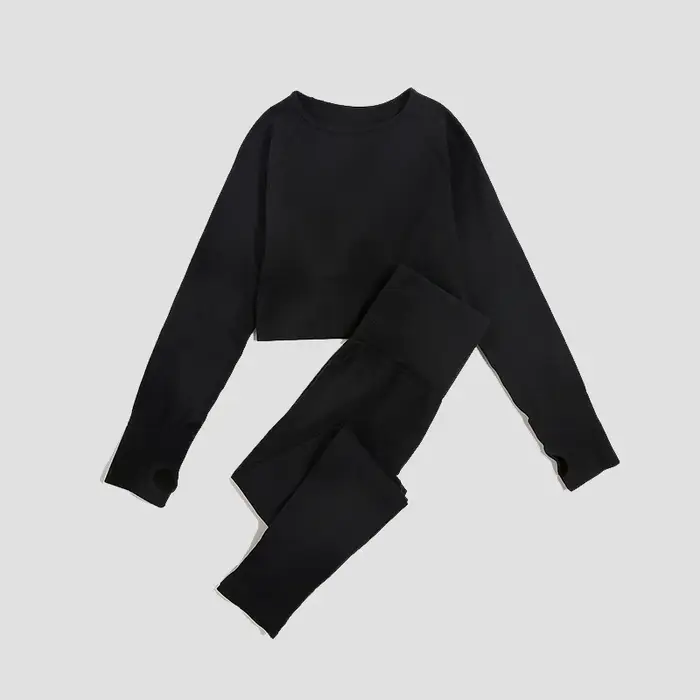 WAREBALL-Leggings de yoga imbibés sans couture pour femme, haut court à manches longues, pantalon de