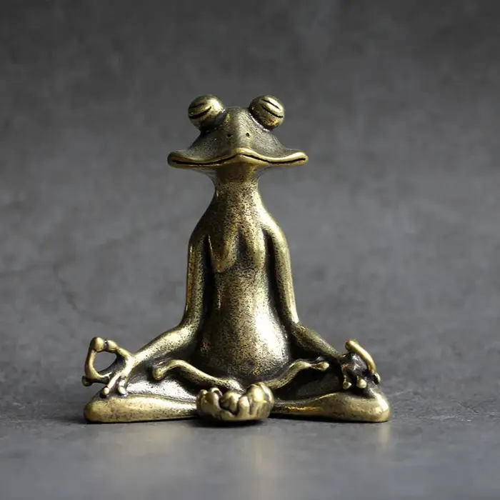 Statue de grenouille Zen de méditation en laiton Antique