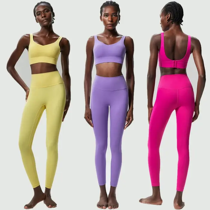 Ensemble de yoga fitness deux pièces pour femmes, couleur unie, extensible, doux, tenue de sport res