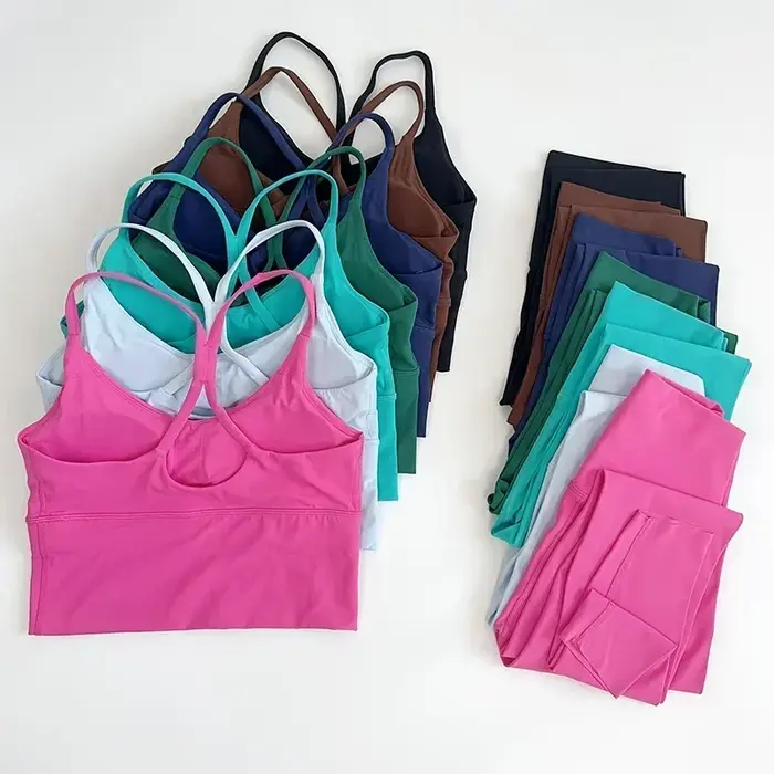 Leggings taille haute de yoga, ensemble de 2 pièces, combinaisons de fitness sexy, dos croisé, élast