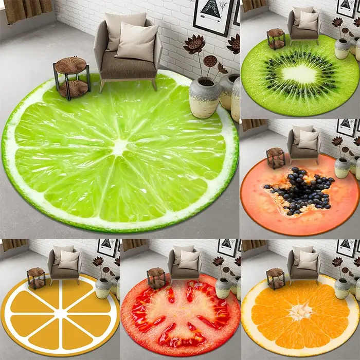 Tapis rond avec motif de fruits comprenant orange
