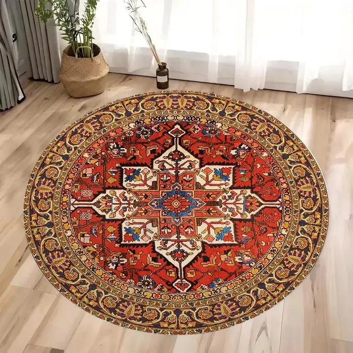 Tapis rond persan rouge vintage