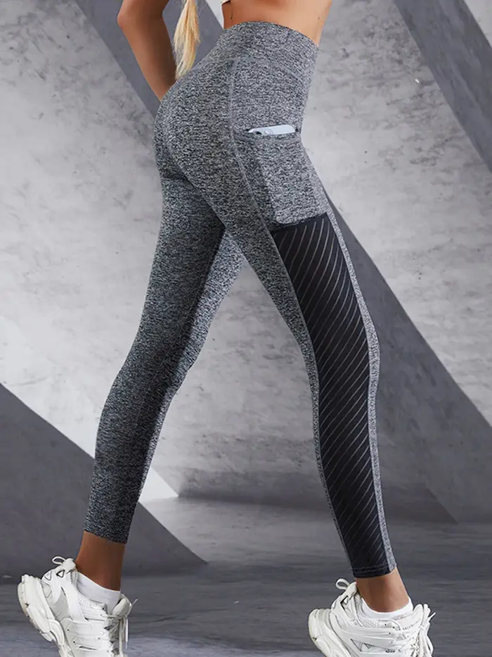 Pantalon de Yoga taille haute en maille latérale pour femmes, Leggings avec poches, contrôle du vent