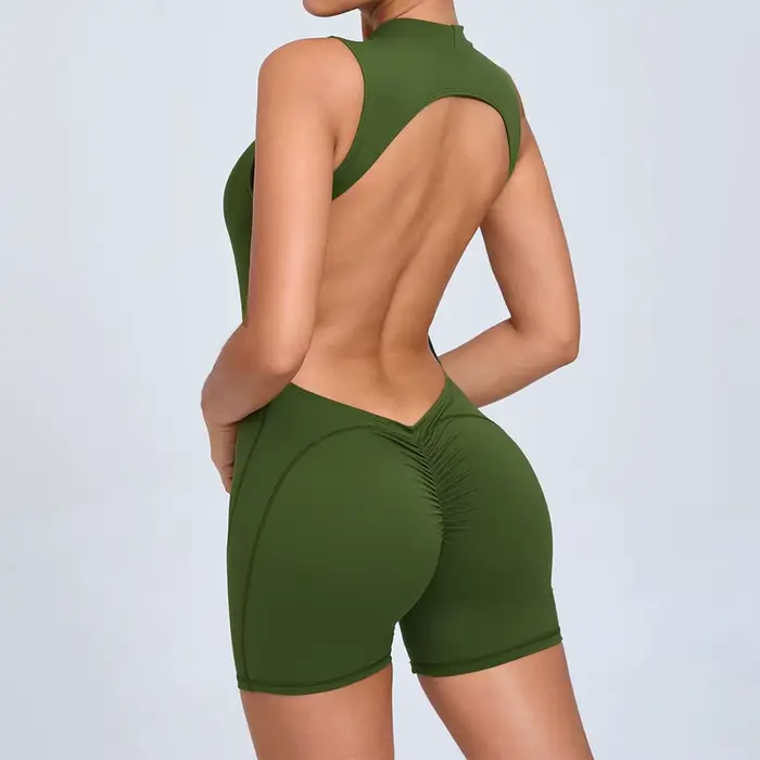 Combinaison de sport dos nu pour femme, dos en V, barboteuses courtes de fitness, combinaisons de ba