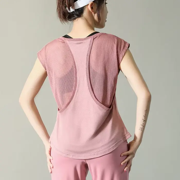 T-shirt de sport à manches courtes pour femme, fitness, entraînement en Y, exercice, gym, musculatio