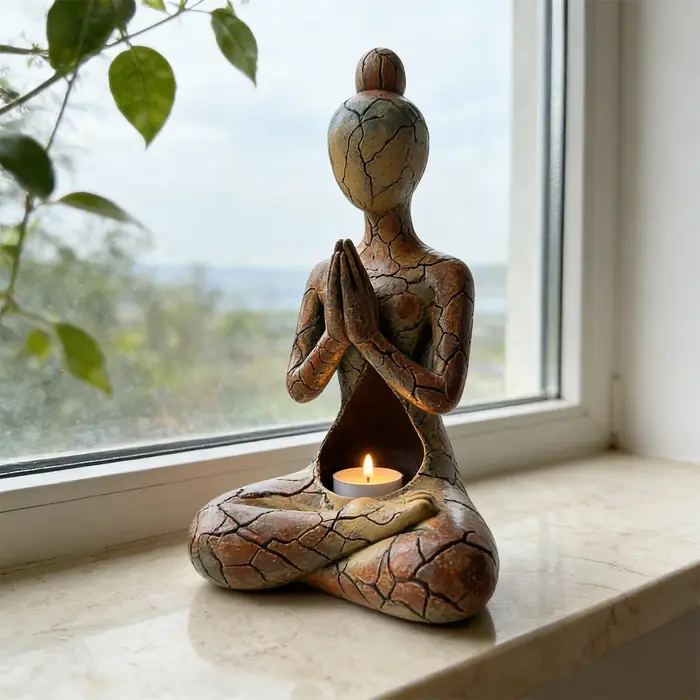 Statue de méditation en résine, une pièce de décoration intérieure unique qui apporte la tranquillité à votre espace, idéale pour être placée dans le bureau, le salon ou la chambre.