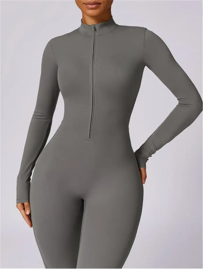 Combinaison de yoga longue intégrée à demi-zip