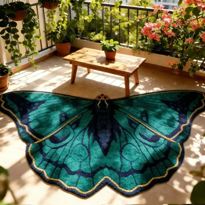 Tapis VIKAMA Vintage vert à motif papillon