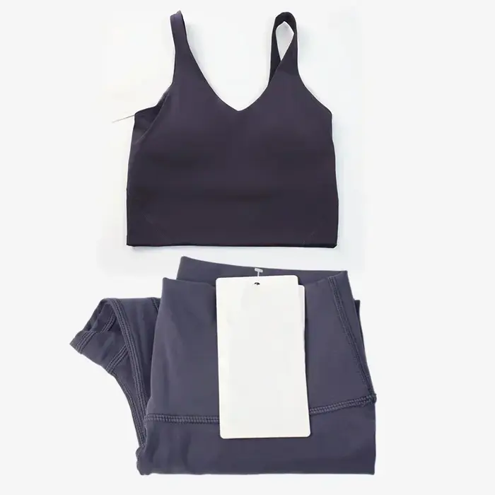 Ensemble de yoga classique pour femme en 2 pièces : haut de sport en forme de U et leggings taille haute effet seconde