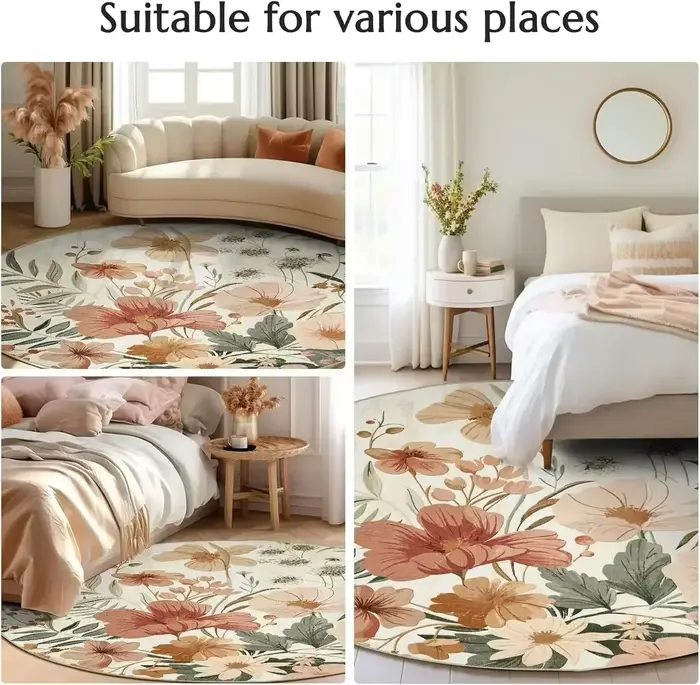 Tapis rond Mandala, tapis de sol antidérapant fait main style bohème