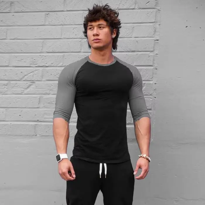 Chemise de Fitness à manches trois quarts pour hommes, vêtements d'entraînement, T-shirt respirant e