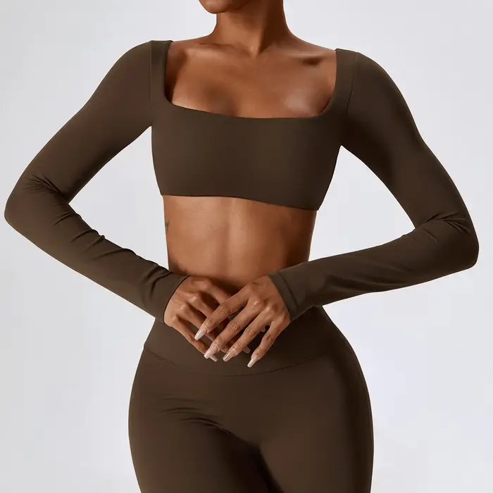 Femmes Crop Tops Yoga T-shirts Solide Haut De Sport À Manches Longues Chemises De Course Sexy Nombri