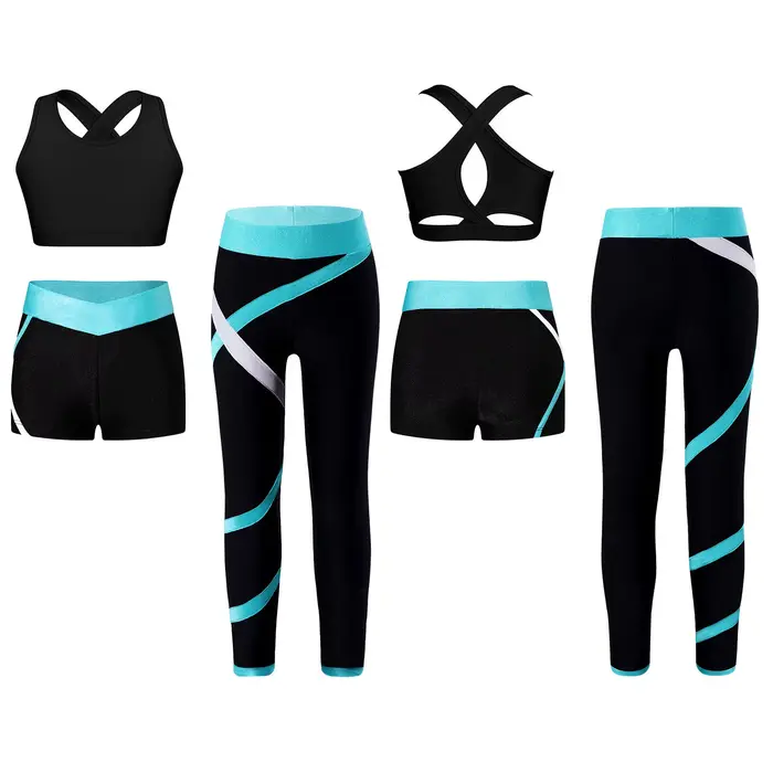 Ensemble de sport de yoga pour filles, 3 pièces, dos croisé, trou de serrure, vernis court, pantalon