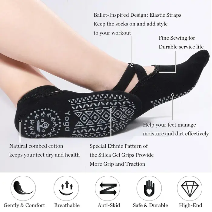 6 paires de chaussettes de Yoga pour femmes chaussettes de Barre antidérapantes avec sangles chausse