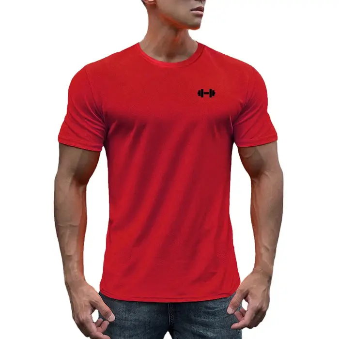 T-shirt à manches courtes et col rond pour homme, vêtement en maille, respirant, séchage rapide, coo