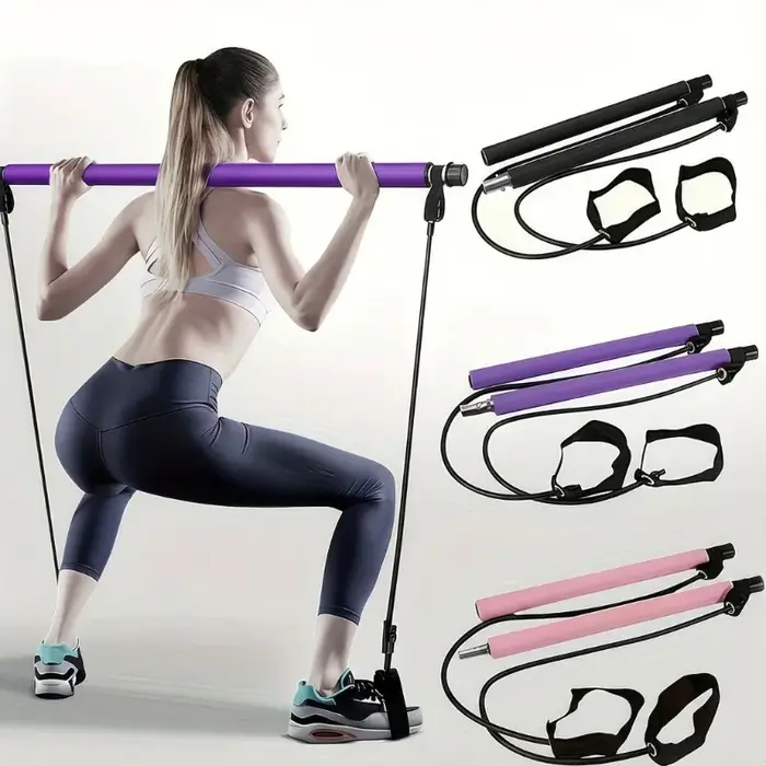 Barre de Pilates réglable avec bandes de résistance, barre d'entraînement portable pour le corps entier, pour le yoga, la musculation, le renforcement, outil de yoga pour la salle de sport