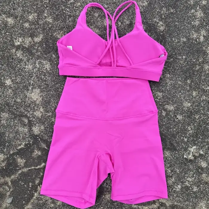 Ensemble de cyclisme court de Yoga pour femmes, couleur unie, doux, dos croisé, soutien-gorge + Legg