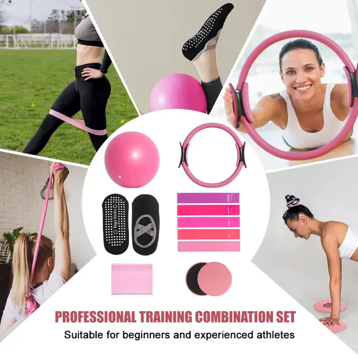 Ensemble d'anneaux de Pilates, équipement d'exercice avec bandes d'exercice, ensemble de bandes de résistance, balle de Pilates, disques coulissants, équipement d'entraînement
