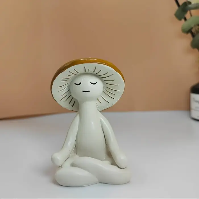 Figurines de yoga en résine en forme de champignons – Ensemble de statues de méditation mignonnes pour la décoration de