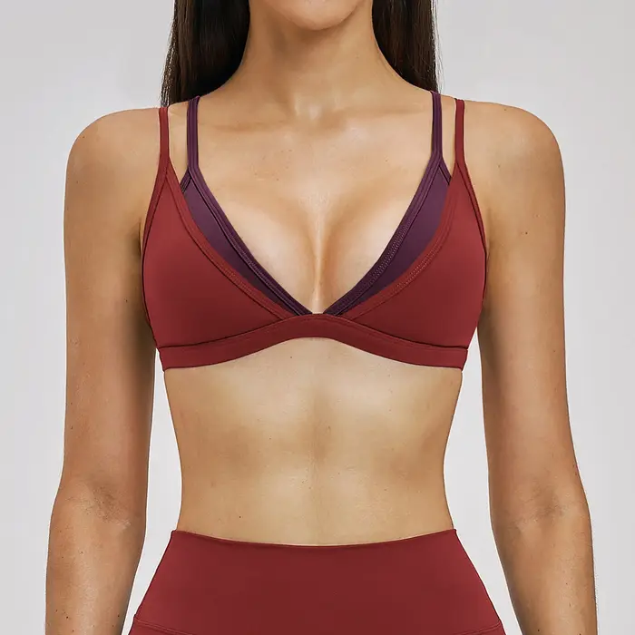 Soutien-gorge de sport Ningyu pour femme, dos nu, effet deux pièces, couleurs contrastées, sous-vête