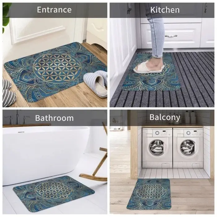 Paillasson d'entrée avec fleur de vie en Lotus, Mandala, géométrie sacrée, méditation, tapis de salle de bain antidérapant, tapis de sol pour chambre