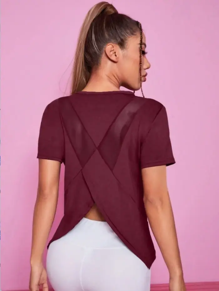 Tenue de Yoga pour femmes, T-shirt de sport d'été, ample, respirant, séchage rapide, haut en maille,