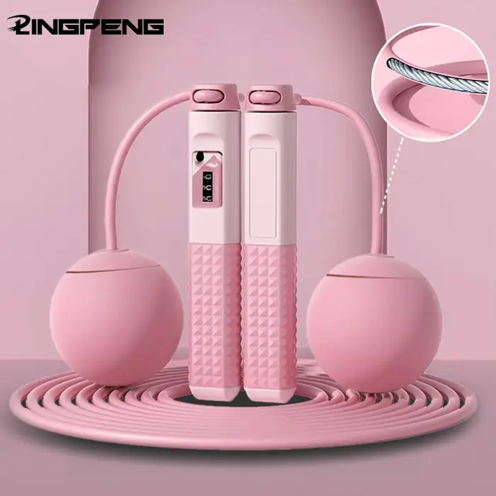Corde à sauter sans fil avec compteur, corde à sauter avec balle, équipement de sport réglable pour la maison, fitness, avec poids intégrés