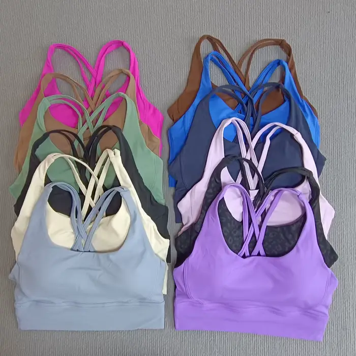 Soutien-gorge de sport de Yoga couleur unie pour femmes, soutien-gorge de sport doux à dos croisé, e