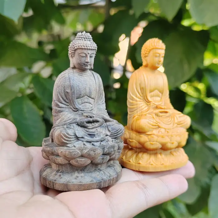 Statue de Bouddha en bois sculptée à la main de 3