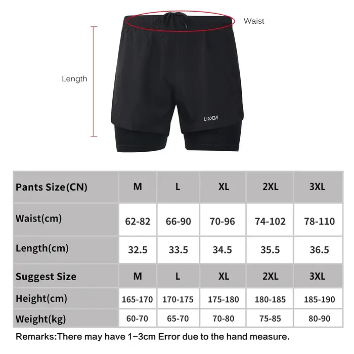 Lixada short de course 2 en 1 pour homme séchage rapide respirant entraînement actif exercice joggin