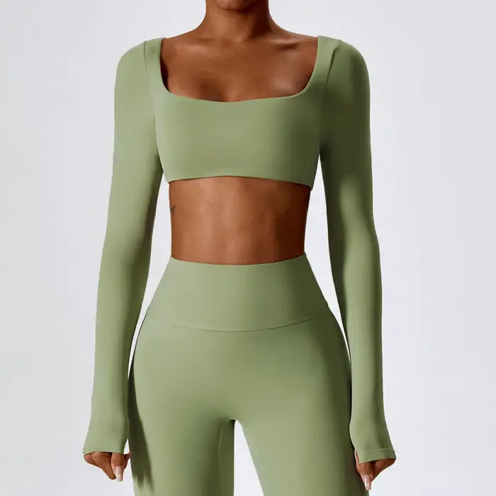 Femmes Crop Tops Yoga T-shirts Solide Haut De Sport À Manches Longues Chemises De Course Sexy Nombri