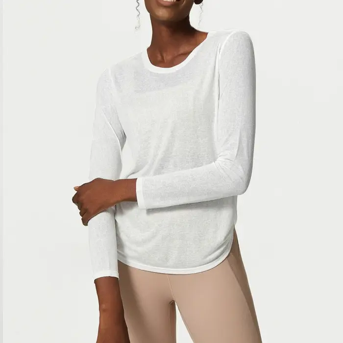 Chemise de Yoga à manches longues pour femmes, plissée sur le côté, ample, haut de gymnastique, resp