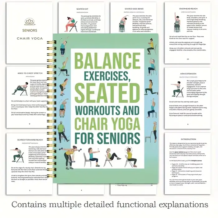 Livre d'exercices de yoga en position assise de 50 pages pour les seniors et les adultes - Guide des poses