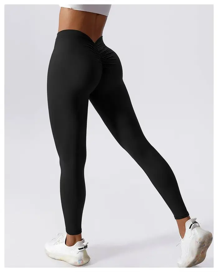 Pantalon de yoga fitness taille en V pour le dos, lifting des hanches, pêche au miel, collants de sp