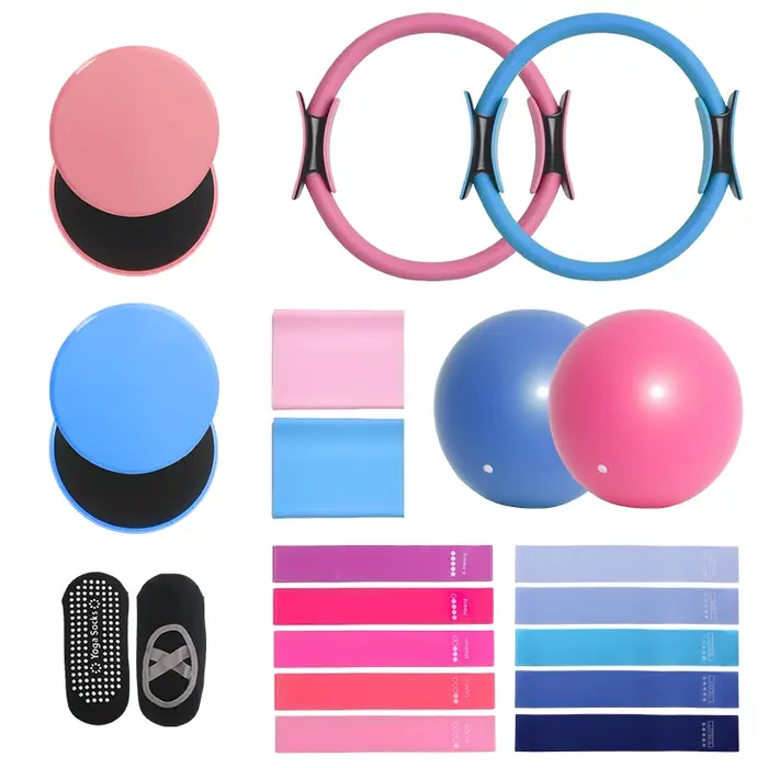 Ensemble d'anneaux de Pilates, équipement d'exercice avec bandes d'exercice, ensemble de bandes de résistance, balle de Pilates, disques coulissants, équipement d'entraînement