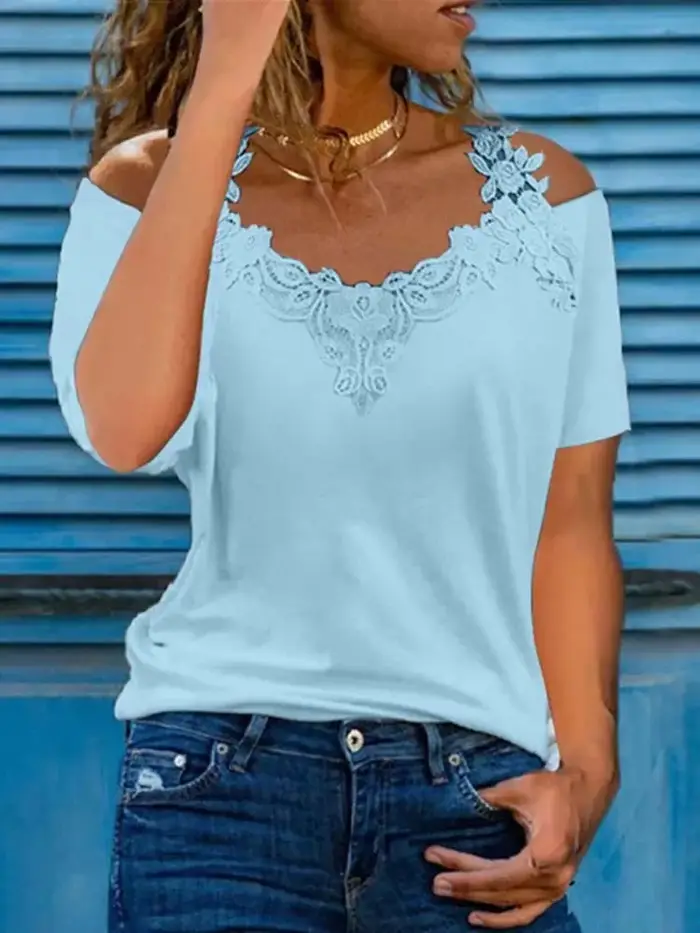 Vêtements en dentelle à manches courtes pour femmes