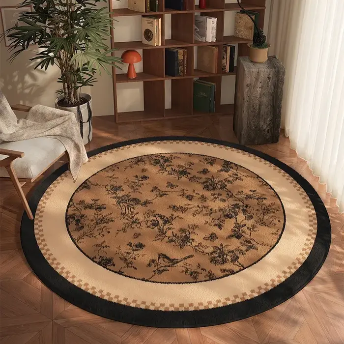 Tapis rond classique à damier noir et marron
