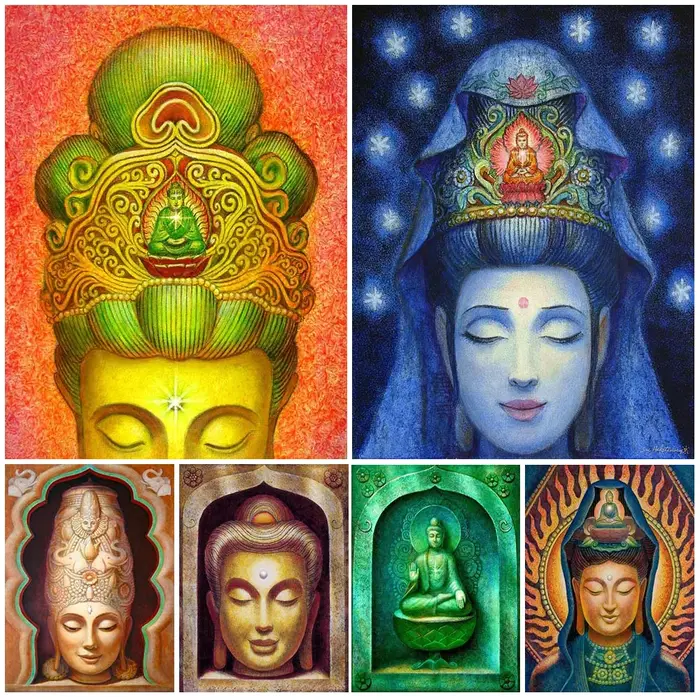 Abondance méditation bouddha doré Kuan Yins guérison Tara mur Art toile peinture mur photos pour salon décor à la maison