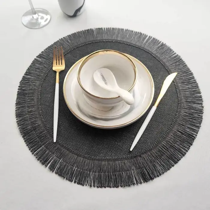 Tapis rond en jute avec franges
