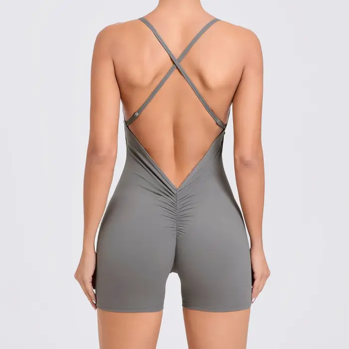 Combinaison de yoga dos nu pour femme, ensemble de shorts, vêtements de sport siamois, fitness sport