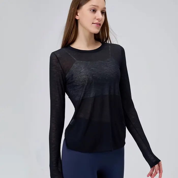 Costume de Yoga pour femmes, chemises à manches longues, beau dos, haut de sport, chemisier ample, P