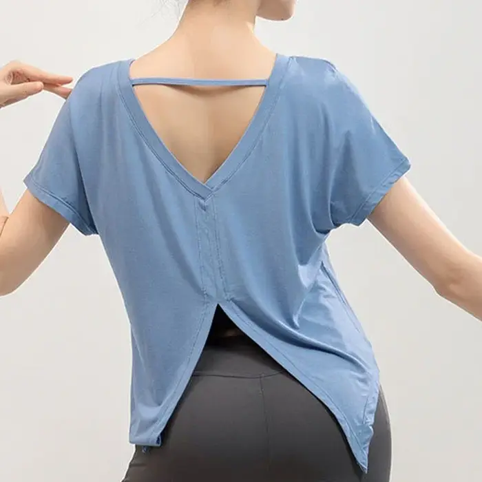 AiiCanadian-Haut de yoga fendu dans le dos en forme de V pour femme