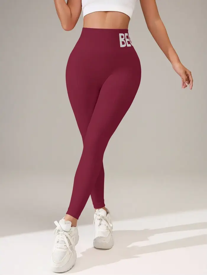Leggings de yoga sans couture européens et américains avec lettrage de ceinture, collants respirants