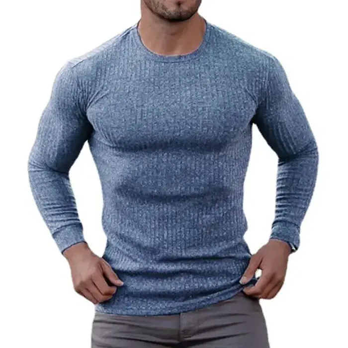 T-Shirts de gymnastique unis à manches longues pour hommes, chemises à bandes de sport ajustées, tri