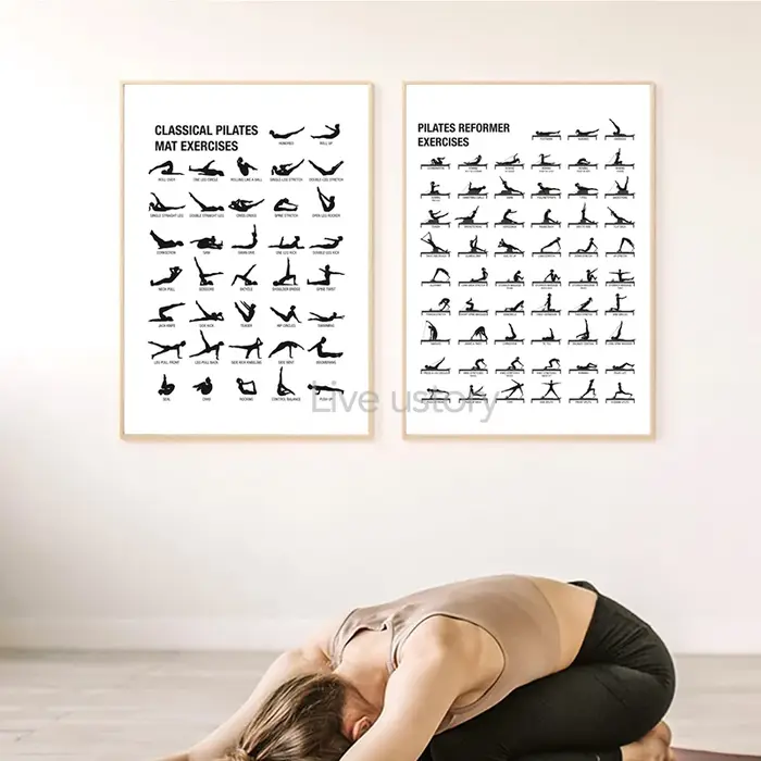 Affiche de tableau d'entraînement Pilates sans cadre, impressions sur toile, décoration murale pour salle de yoga, cadeau Pilates, guide de musculation, peinture pour salle de sport