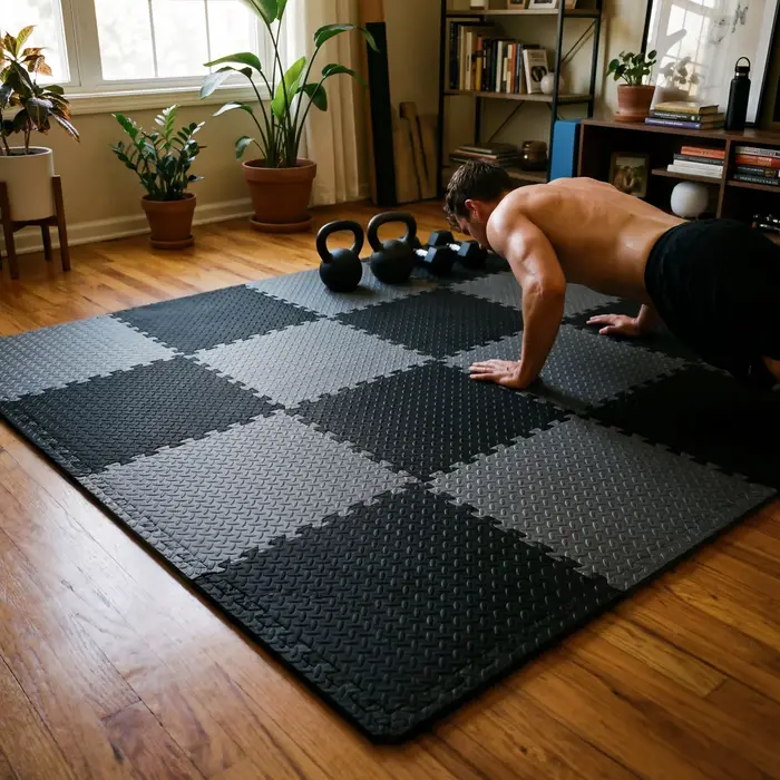 Tapis de sol de gym professionnel haut de gamme en caoutchouc emboîtable de qualité supérieure pour entraînement à