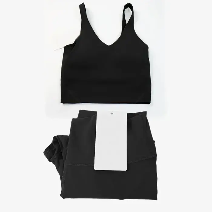Ensemble de yoga classique pour femme en 2 pièces : haut de sport en forme de U et leggings taille haute effet seconde